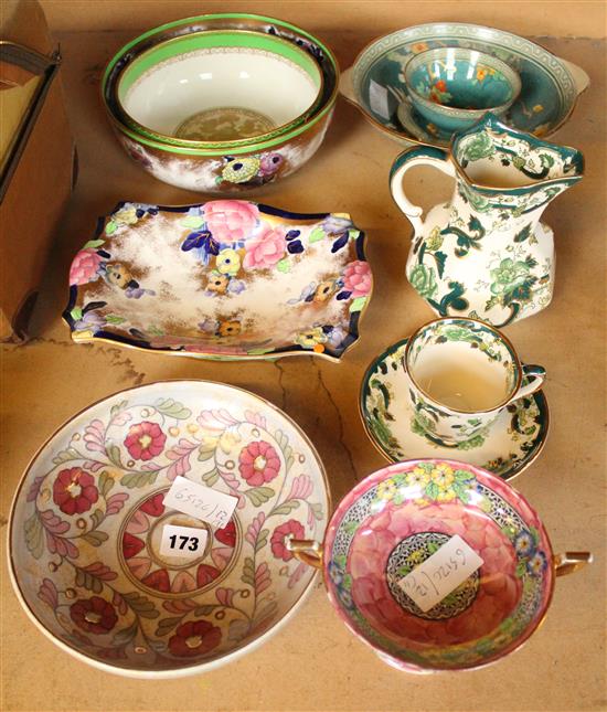 Crown Ducal bowl, Maling lustre dish, Masons Chartreuse wares and Losol wares